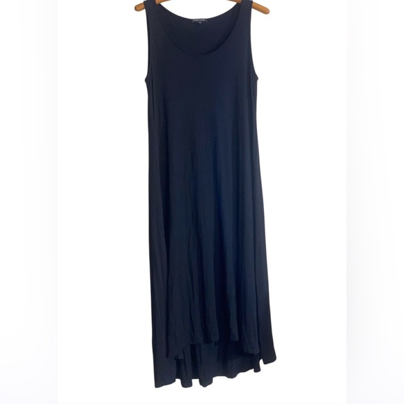 Eileen Fisher Black Rayon Lycra Sleeveless Maxi Dress Small High Low Hem - Picture 8 of 8